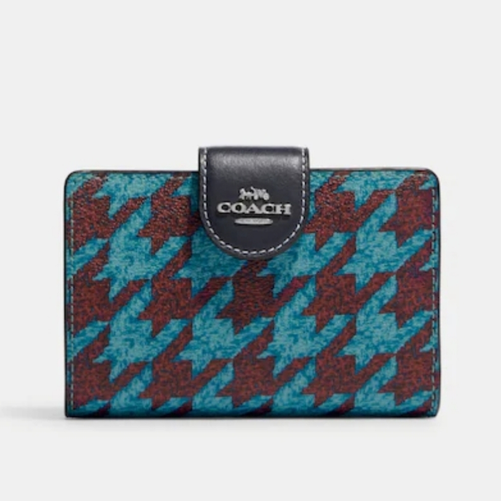 Coach  Medium Corner Zip Wallet With Houndstooth Print